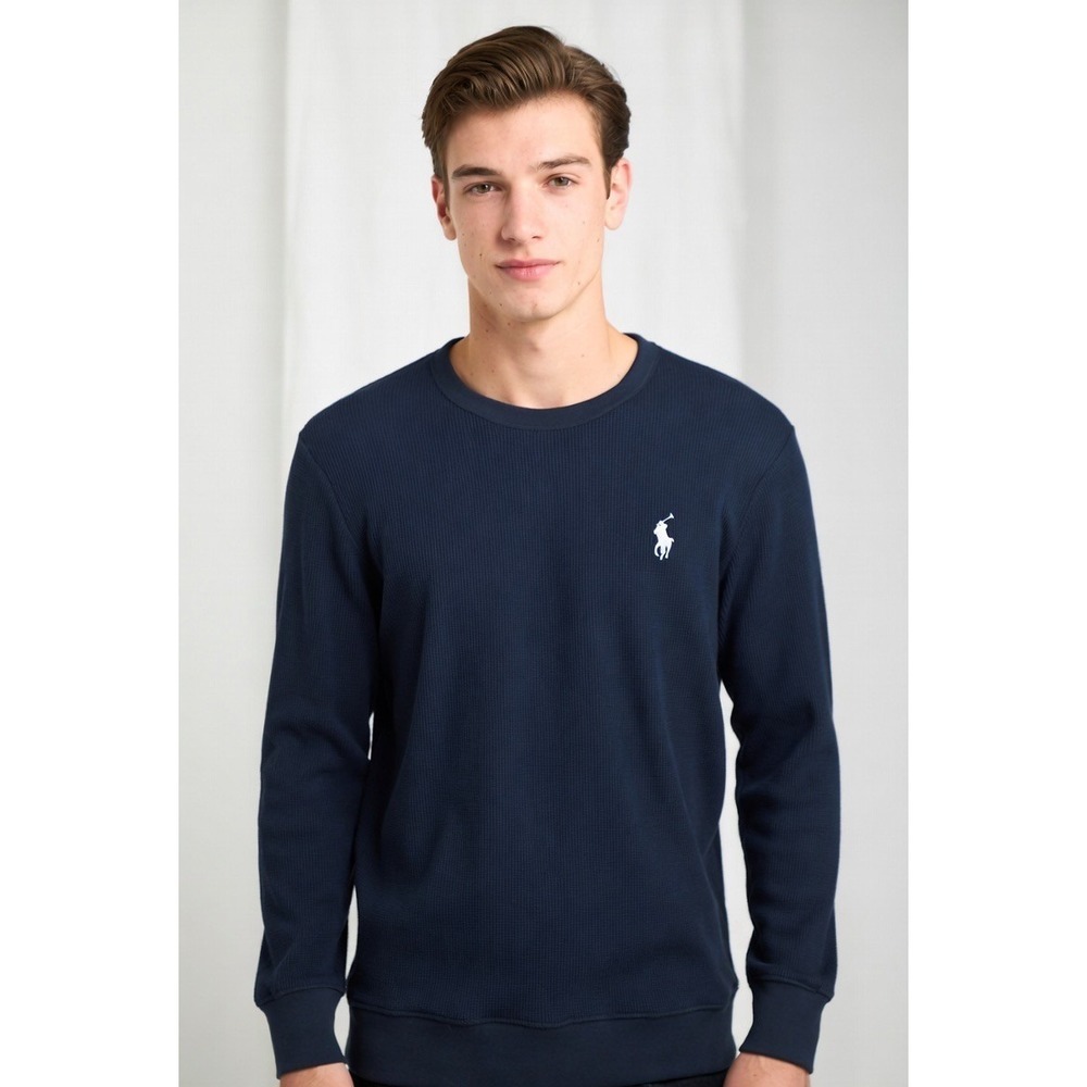Polo Ralph Lauren Mens Navy Blue Waffle Knit Thermal Long Sleeve Shirt 2XL